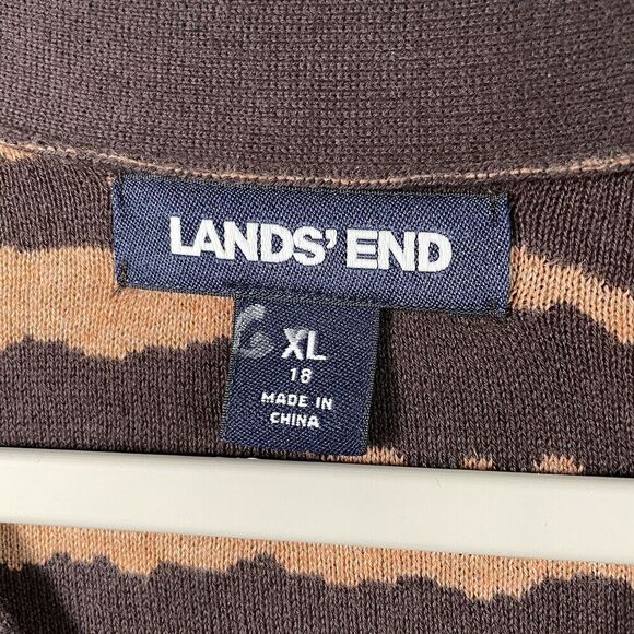 Lands’ End Sweater Size Women’s XL Brown Animal Print V-Neck Pullover Long Tunic - Picture 2 of 9